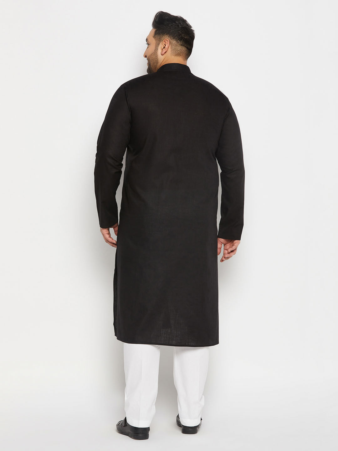 Men's Plus Size Black Cotton Kurta And Cotton Pant Style Pyjama Set