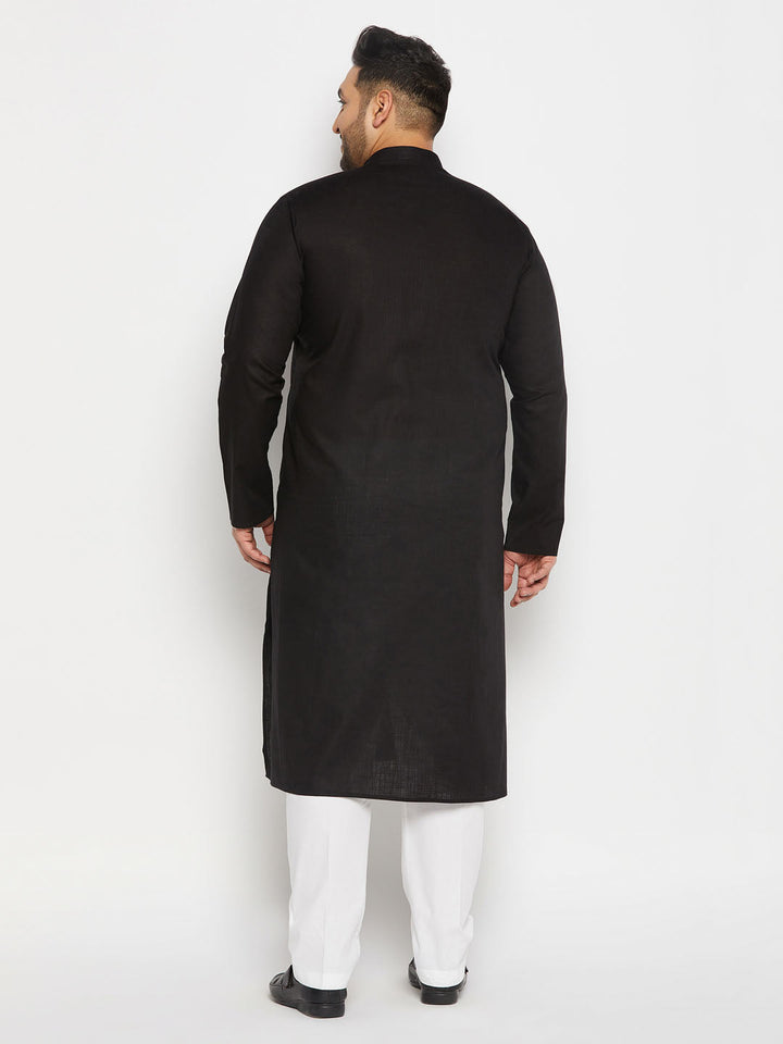 Men's Plus Size Black Cotton Kurta And Cotton Pant Style Pyjama Set