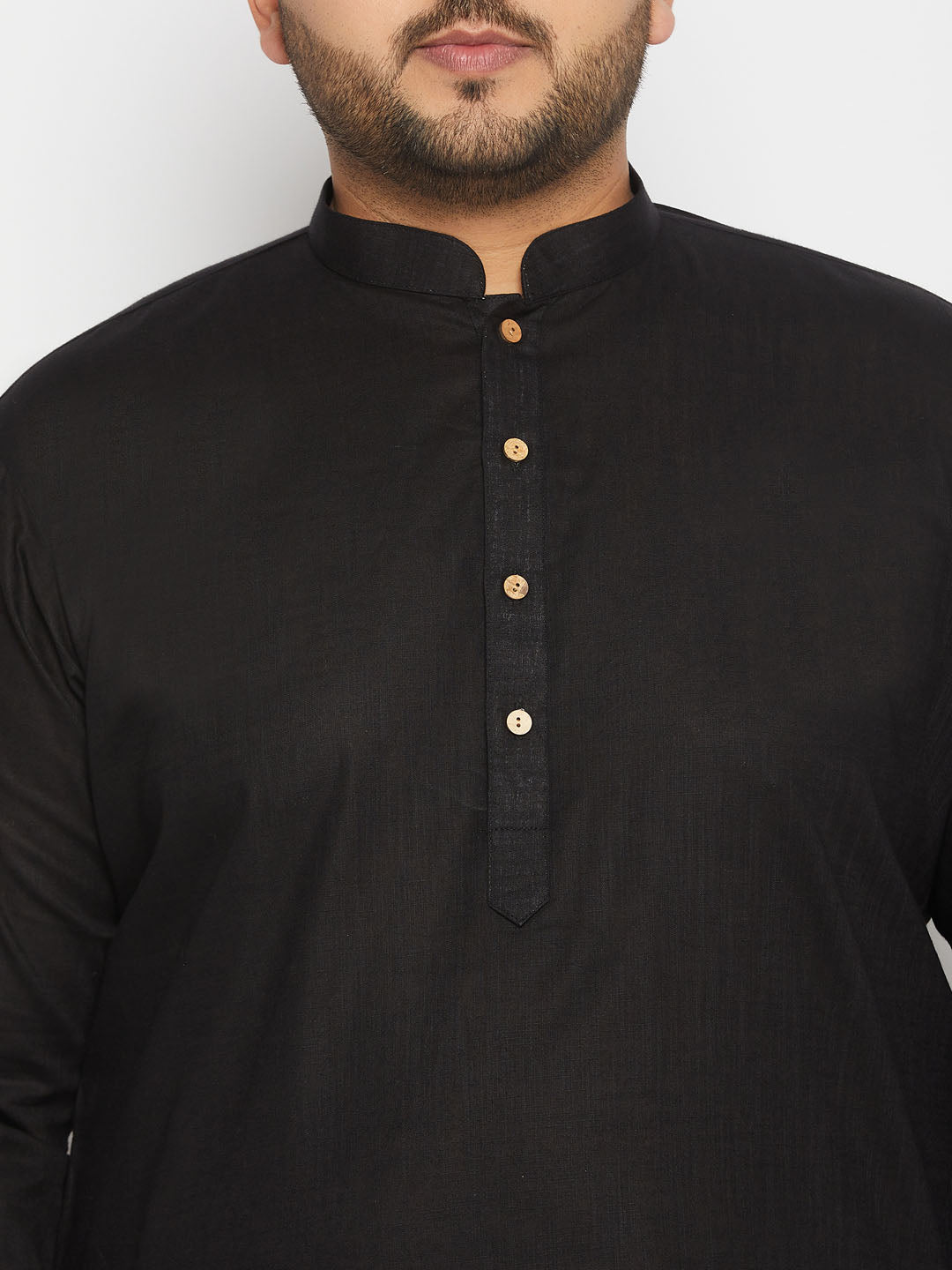 Men's Plus Size Black Cotton Kurta And Cotton Pant Style Pyjama Set
