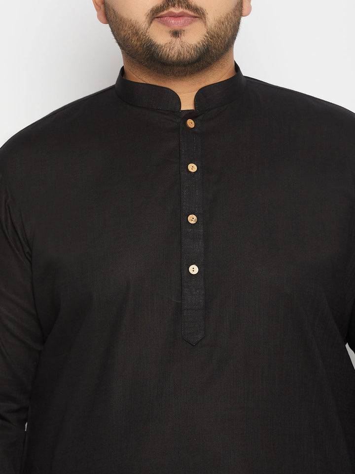 Men's Plus Size Black Cotton Kurta And Cotton Pant Style Pyjama Set