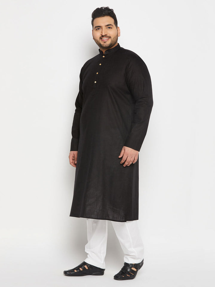 Men's Plus Size Black Cotton Kurta And Cotton Pant Style Pyjama Set