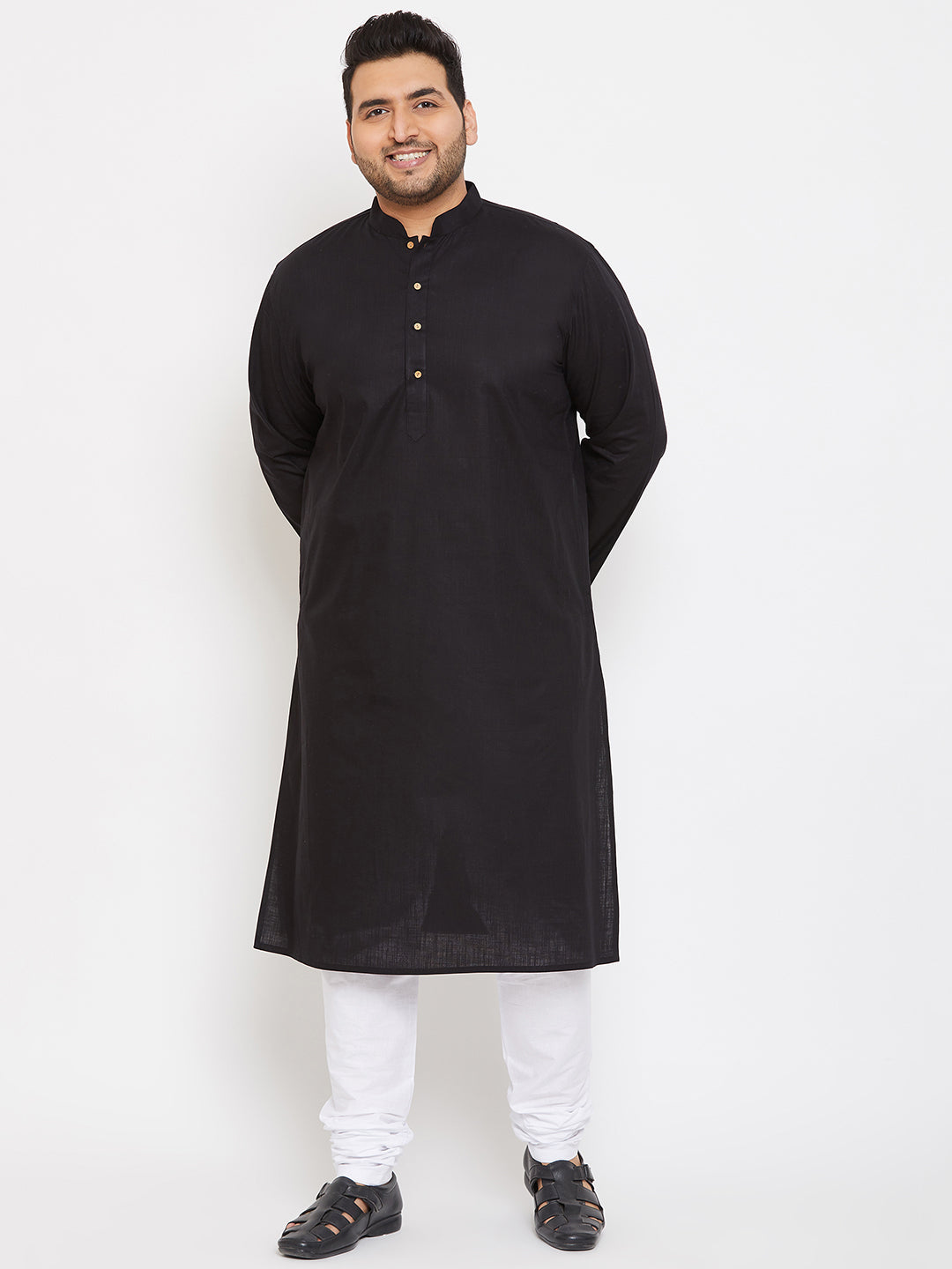 Men's Plus Size Black Cotton Kurta And Pyjama Set