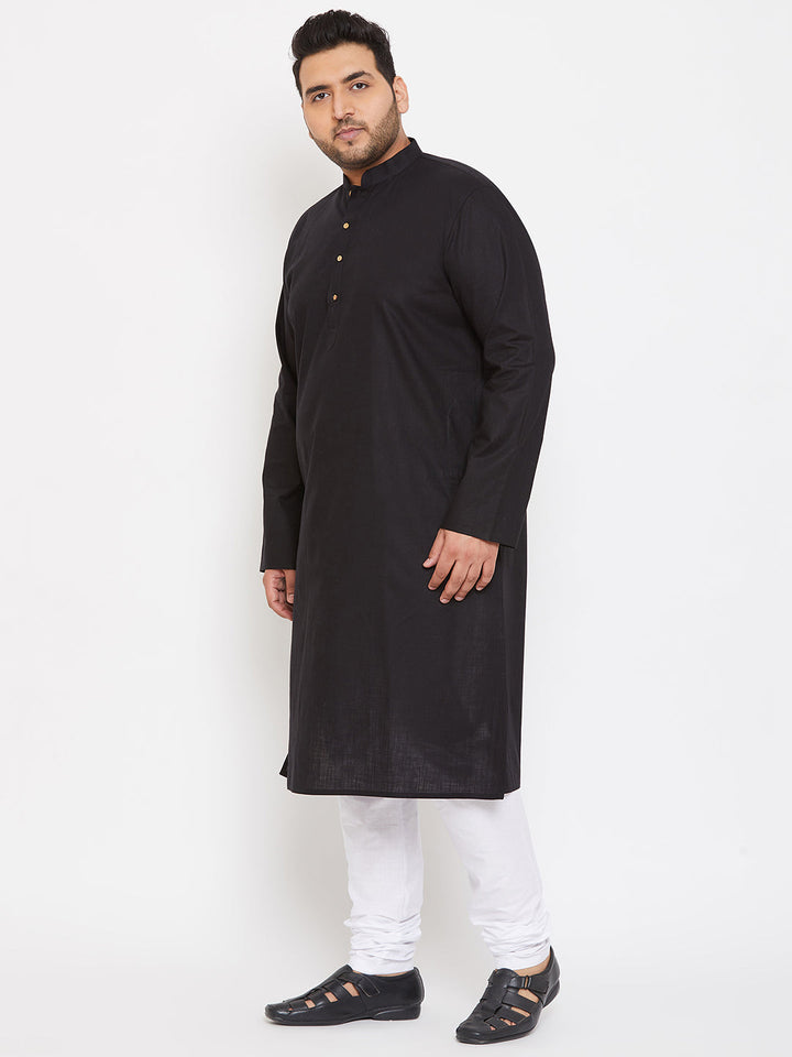 Men's Plus Size Black Cotton Kurta And Pyjama Set