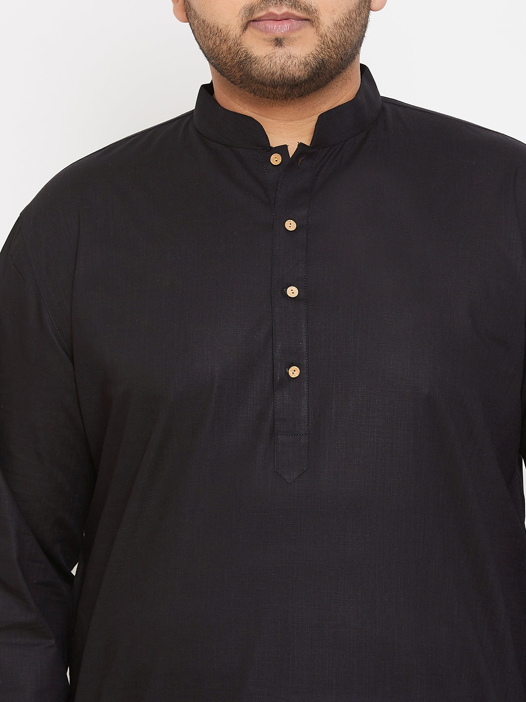 Men's Plus Size Black Cotton Kurta And Pyjama Set