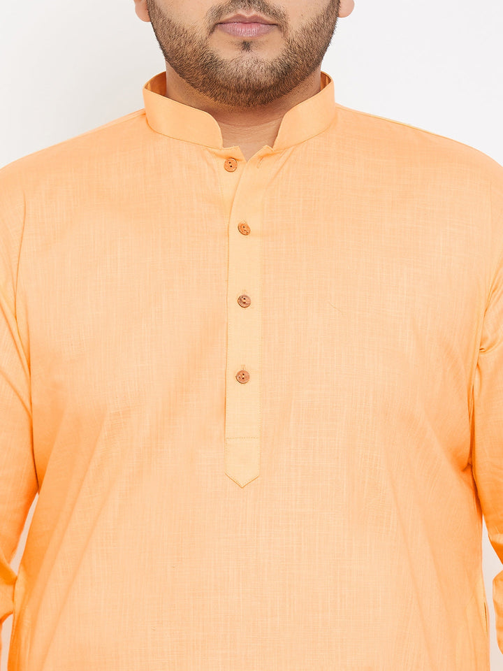 Men's Plus Size Peach Cotton Kurta