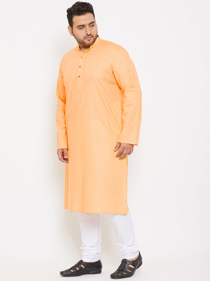 Men's Plus Size Peach Cotton Kurta And Pyjama Set