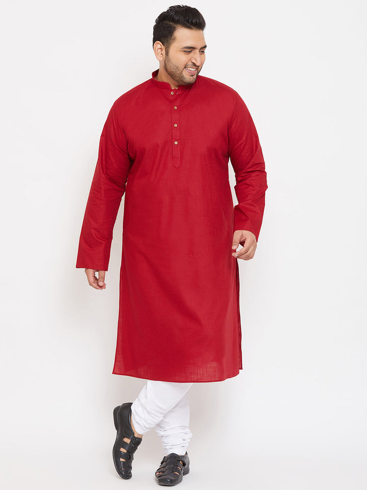 Men's Plus Size Maroon Cotton Kurta