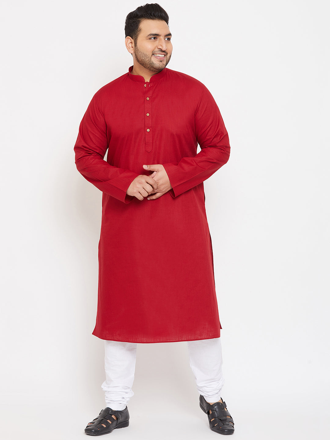 Men's Plus Size Maroon Cotton Kurta And Pyjama Set