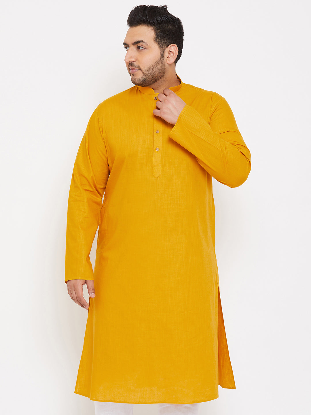 Men's Plus Size Mustard Cotton Kurta