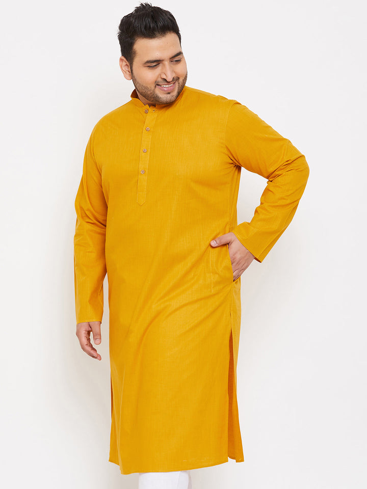Men's Plus Size Mustard Cotton Kurta