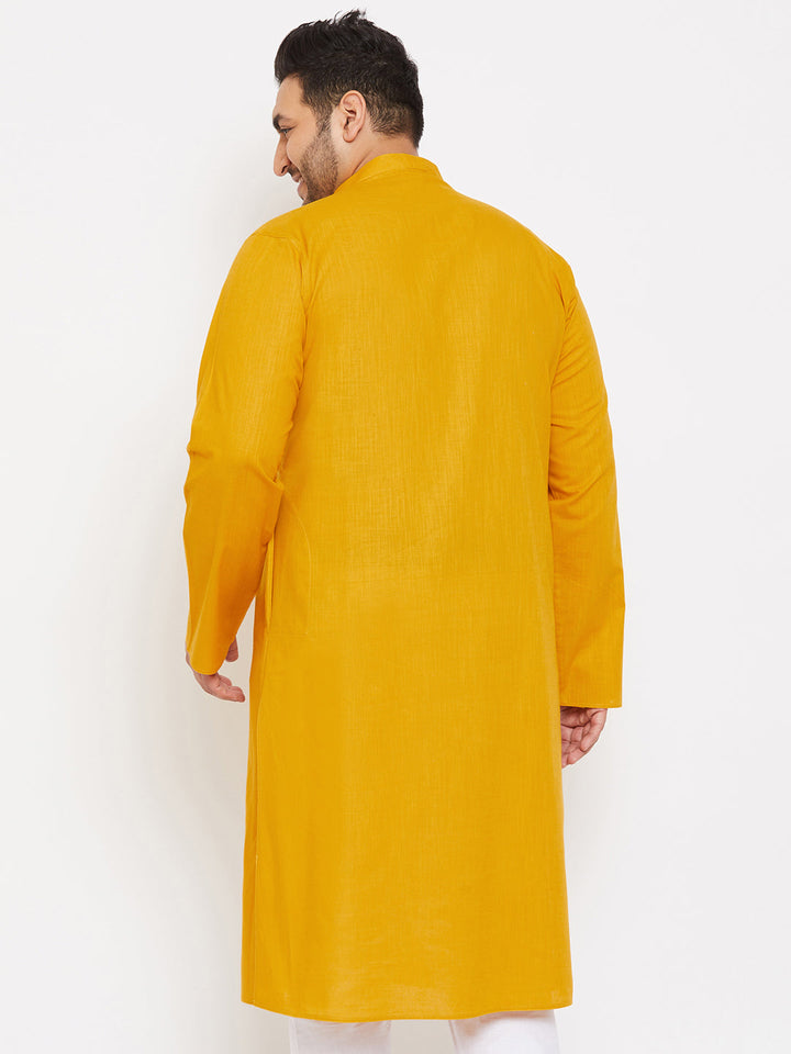 Men's Plus Size Mustard Cotton Kurta
