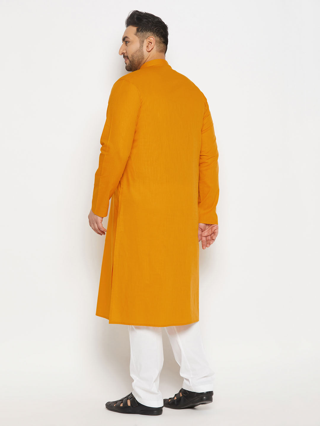 Men's Plus Size Mustard Cotton Kurta And Cotton Pant Style Pyjama Set