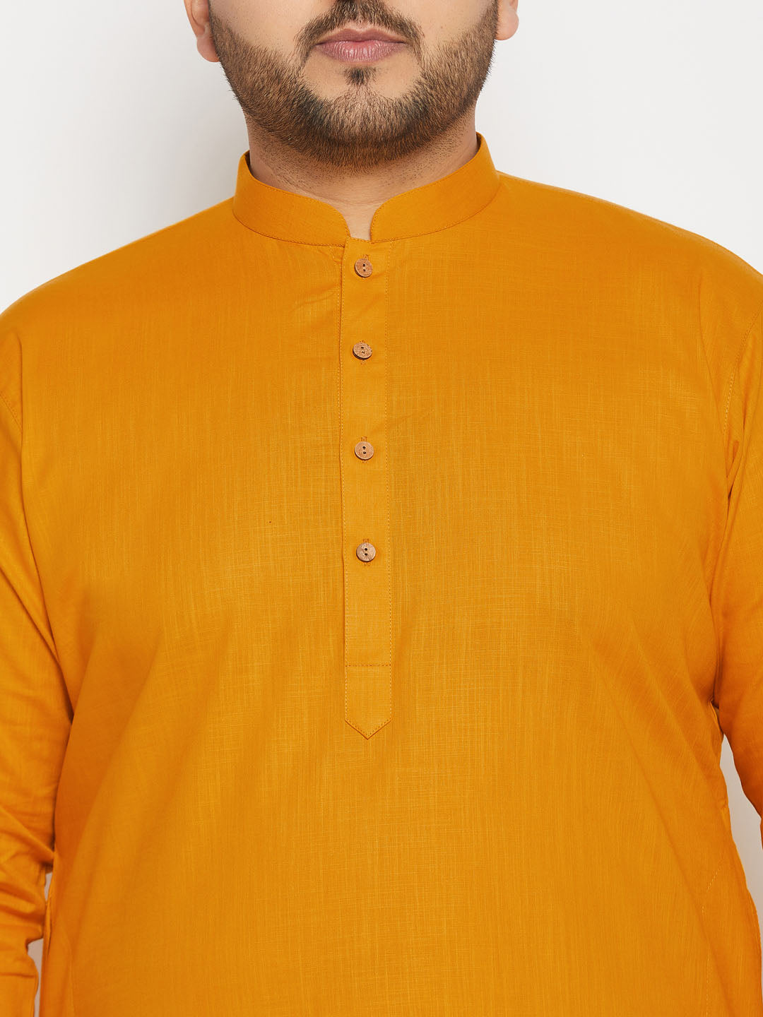 Men's Plus Size Mustard Cotton Kurta And Cotton Pant Style Pyjama Set