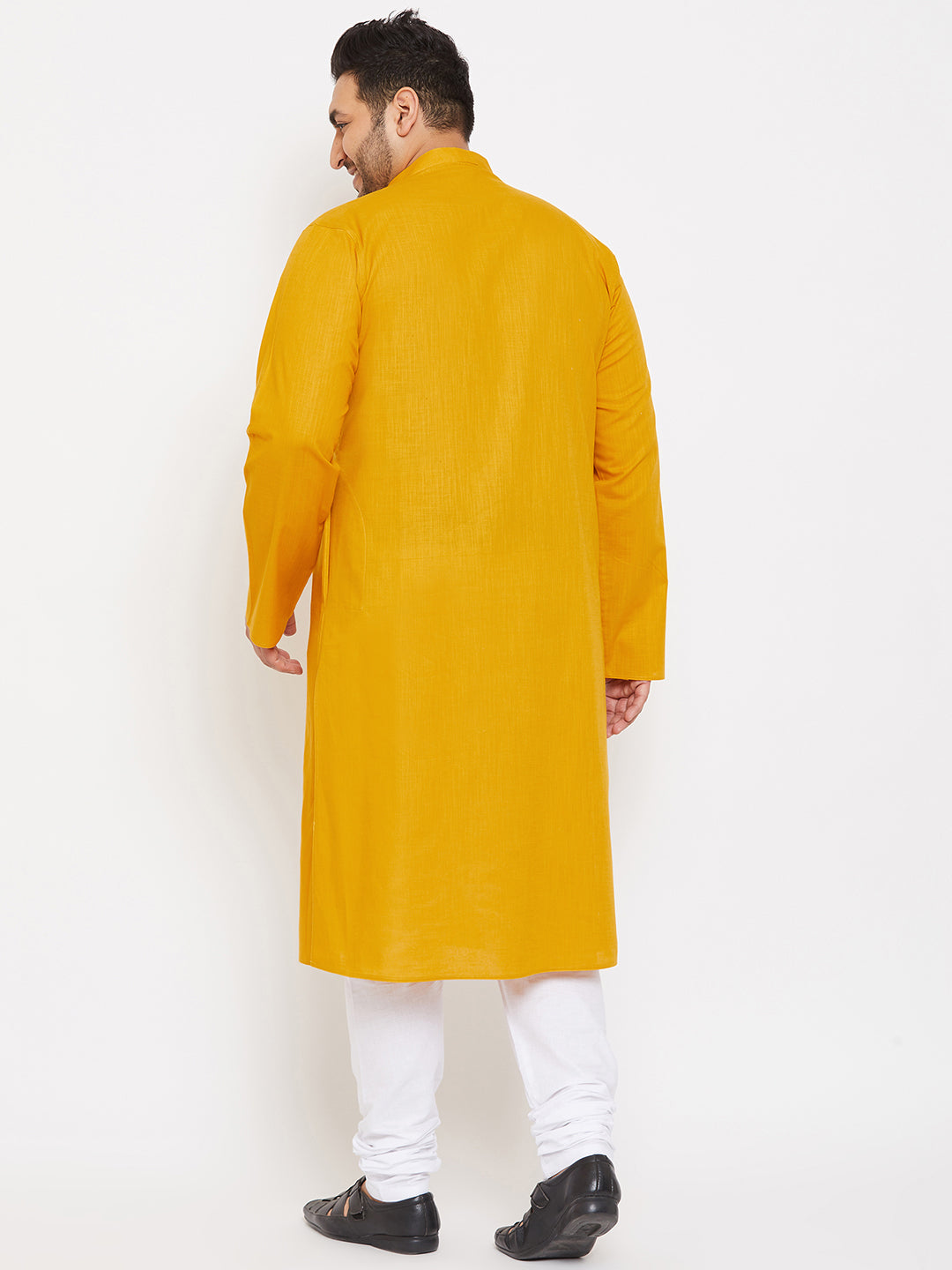 Men's Plus Size Mustard Cotton Kurta And Pyjama Set
