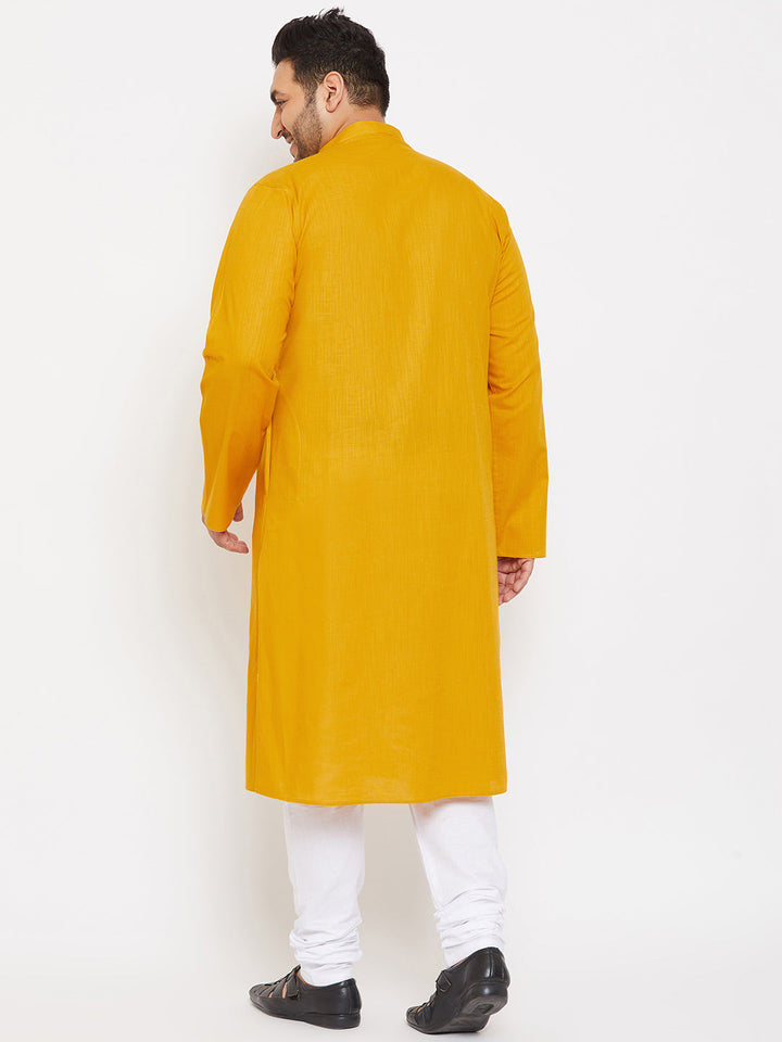Men's Plus Size Mustard Cotton Kurta And Pyjama Set