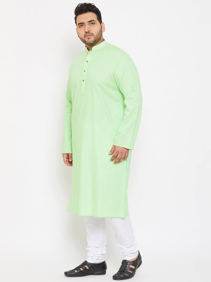 Men's Plus Size Mint Green Cotton Kurta And Pyjama Set