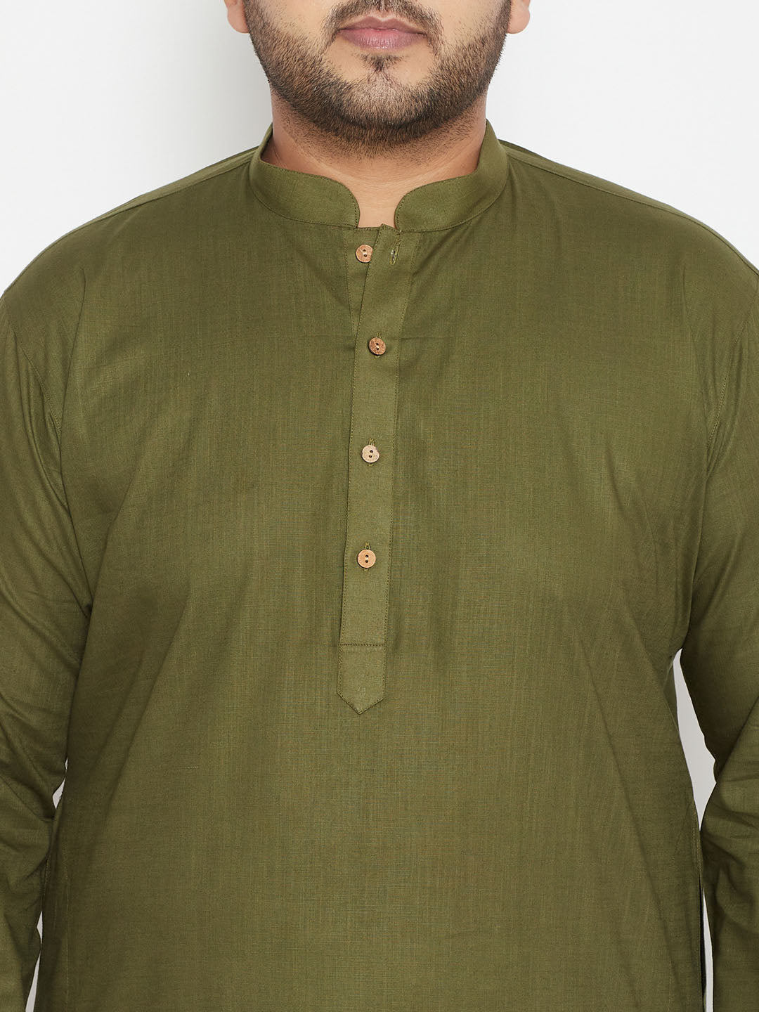 Men's Plus Size Mahendi Green Cotton Blend Kurta