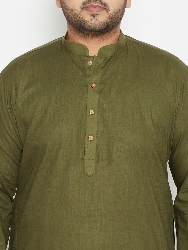Men's Plus Size Mahendi Green Cotton Blend Kurta