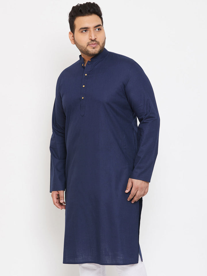 Men's Plus Size Navy Blue Cotton Kurta