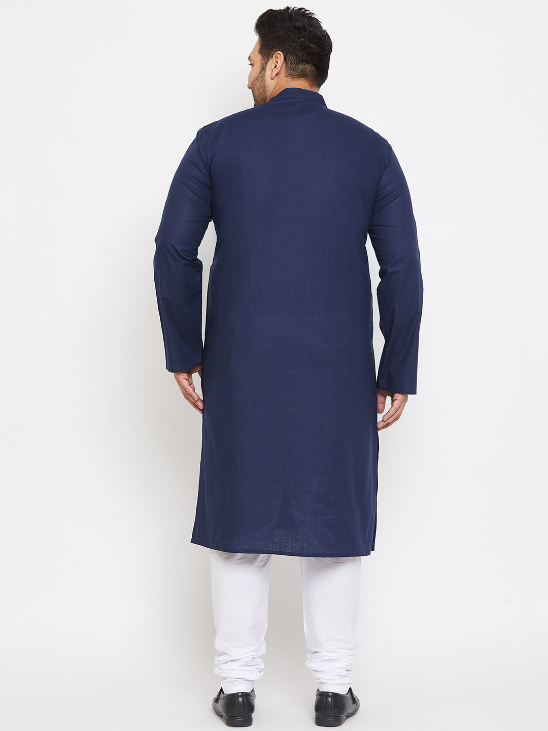 Men's Plus Size Navy Blue Cotton Kurta And Pyjama Set