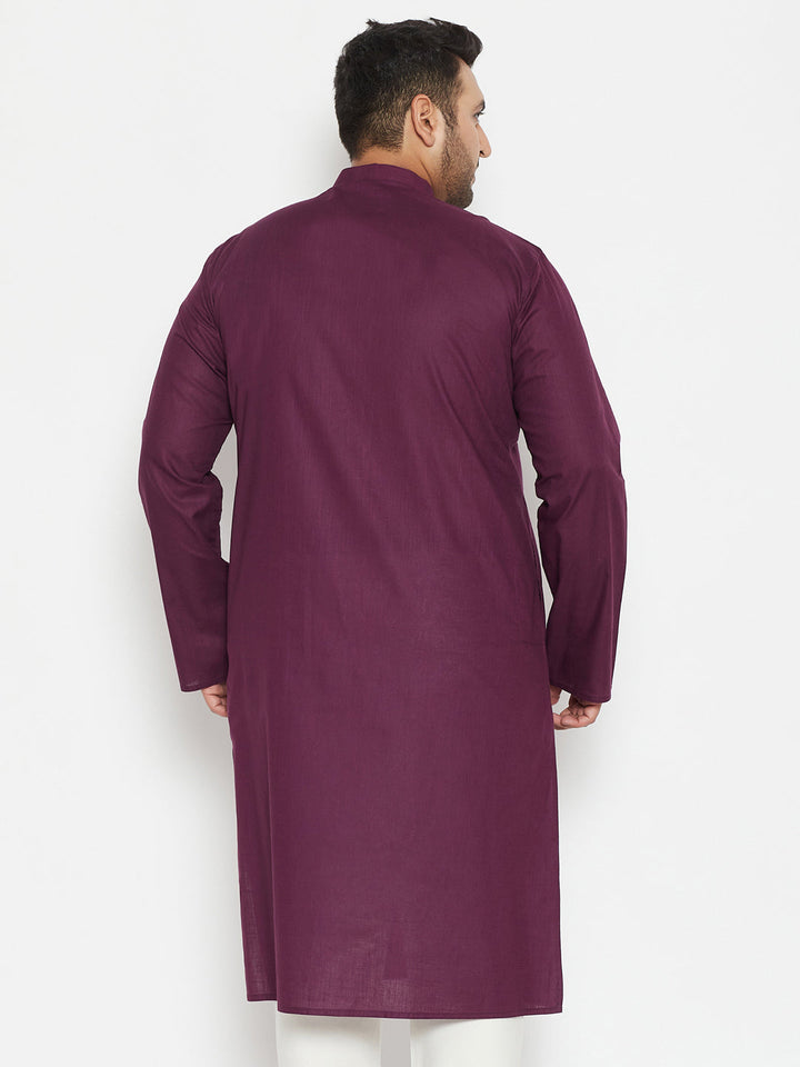 Men's Plus Size Purple Cotton Blend Kurta