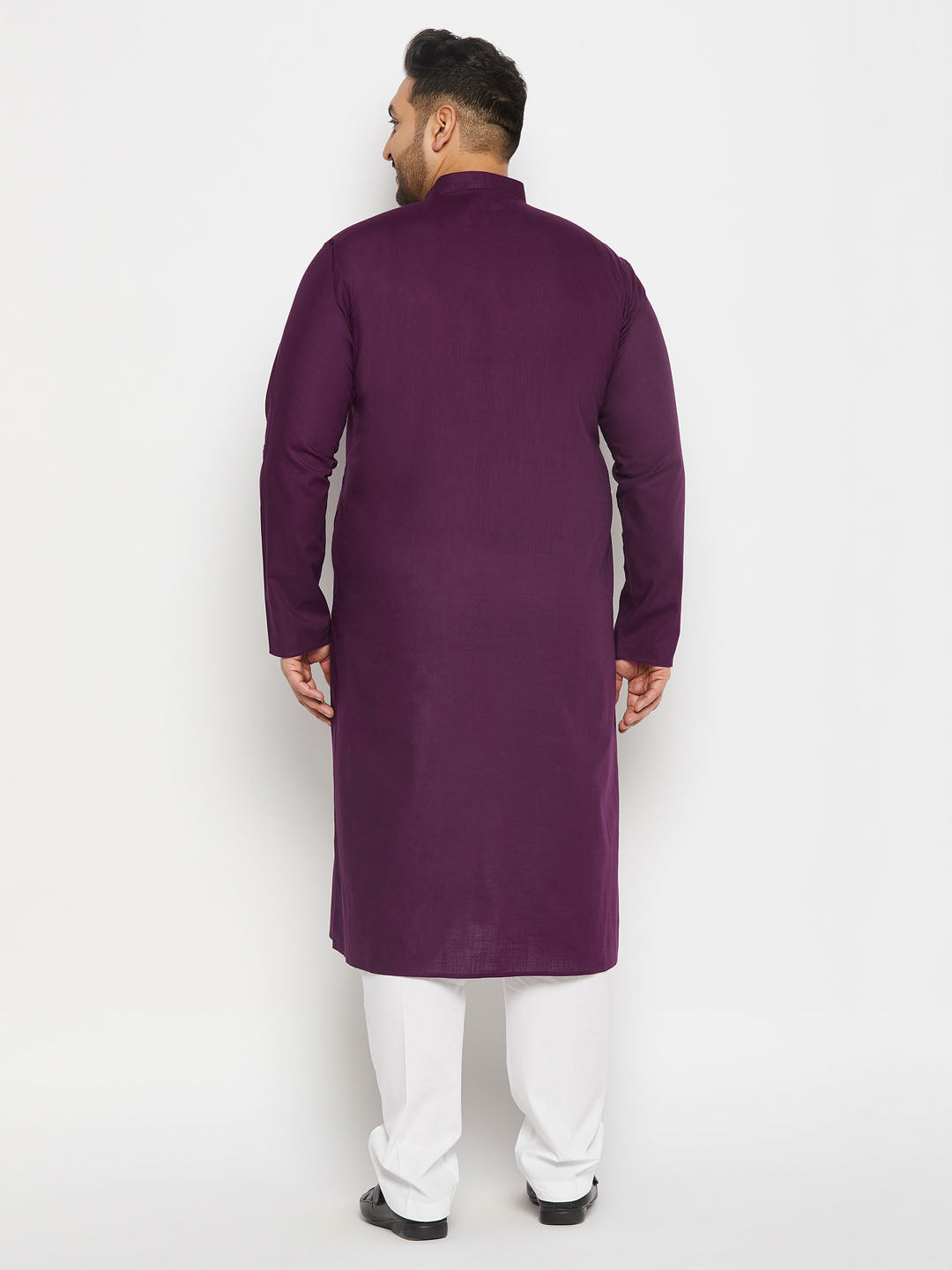 Men's Plus Size Purple Cotton Kurta And Cotton Pant Style Pyjama Set