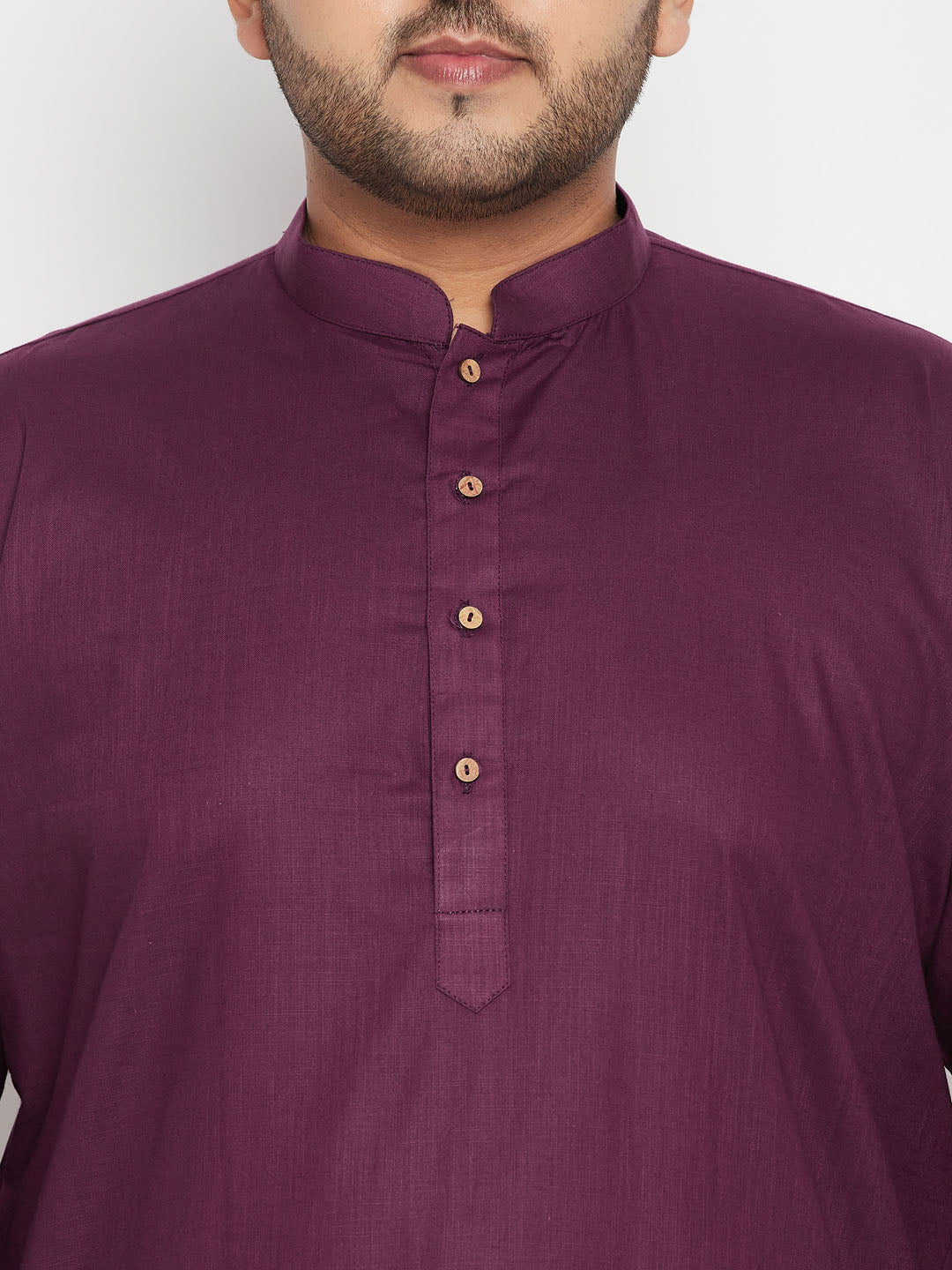 Men's Plus Size Purple And White Cotton Blend Kurta Pyjama Set