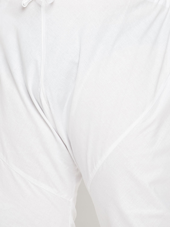 Men's Plus Size Purple And White Cotton Blend Kurta Pyjama Set