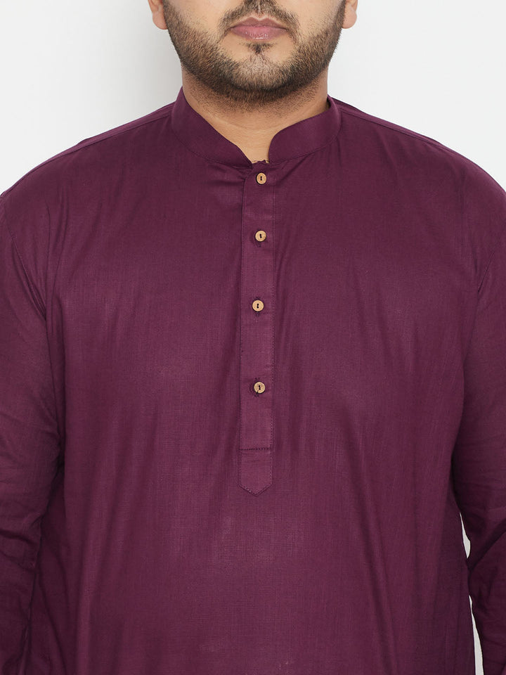 Men's Plus Size Purple And Cream Cotton Blend Kurta Pyjama Set