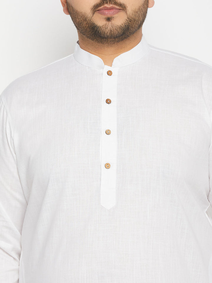 Men's Plus Size White Cotton Kurta And Cotton Pant Style Pyjama Set