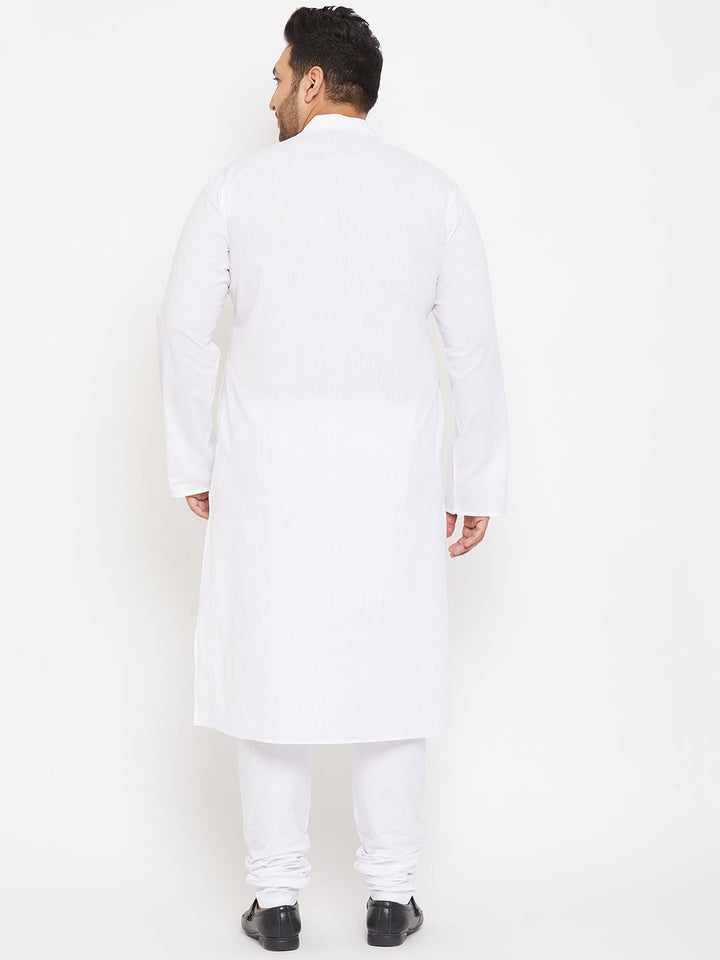 Men's Plus Size White Cotton Kurta And Pyjama Set