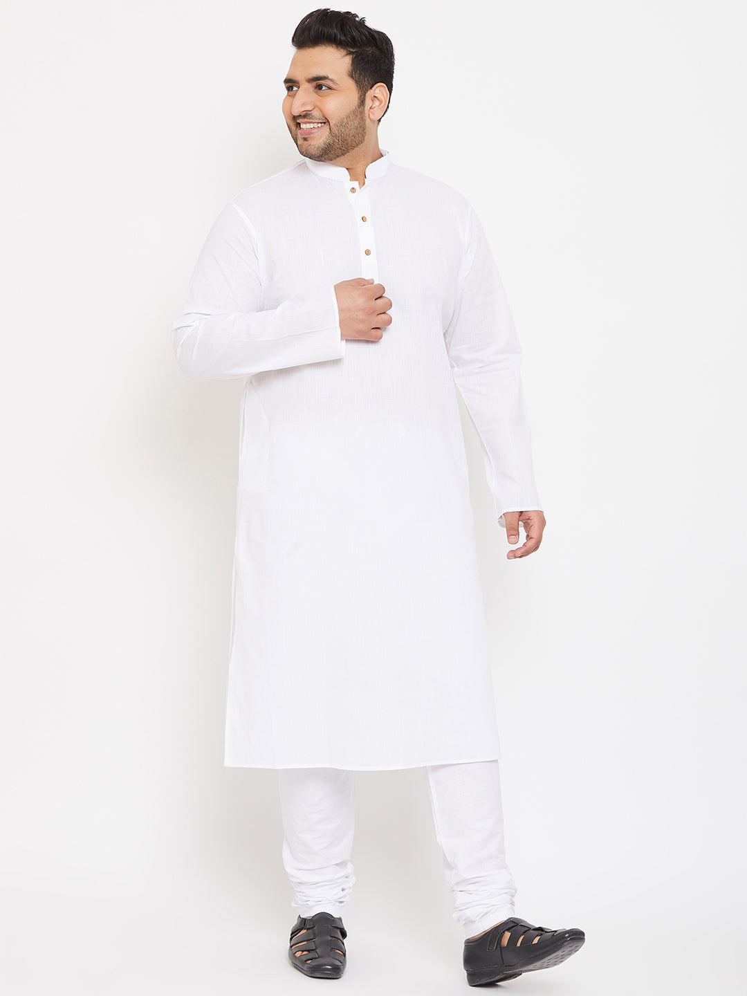 Men's Plus Size White Cotton Kurta And Pyjama Set