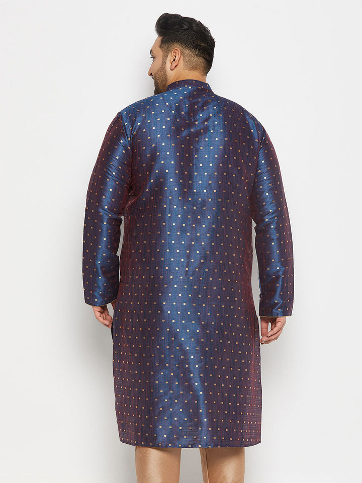 Men's Plus Size Navy Blue Zari Weaved Kurta