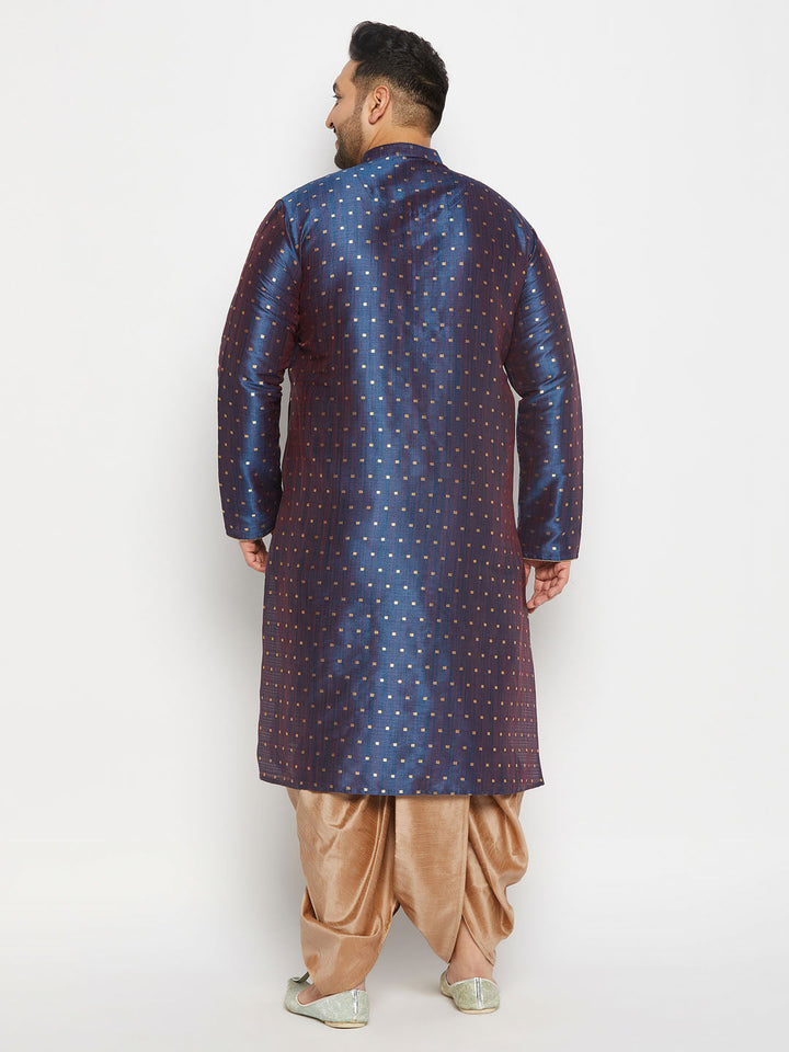 Men's Plus Size Navy Blue Zari Weaved Kurta Dhoti Set