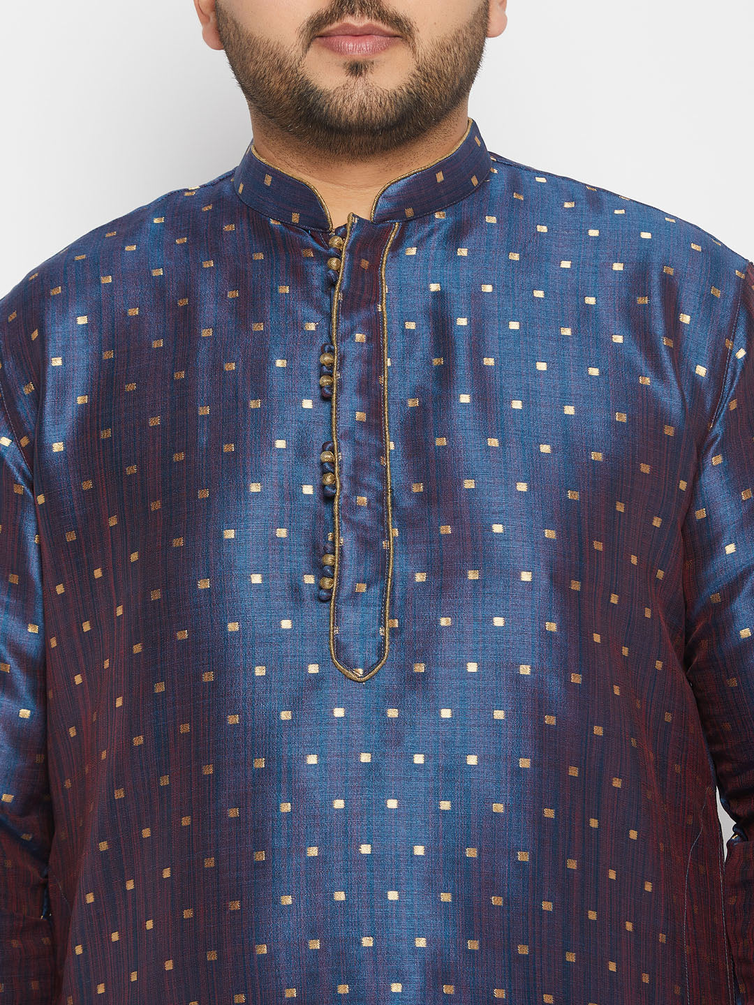 Men's Plus Size Navy Blue Zari Weaved Kurta Pyjama Set