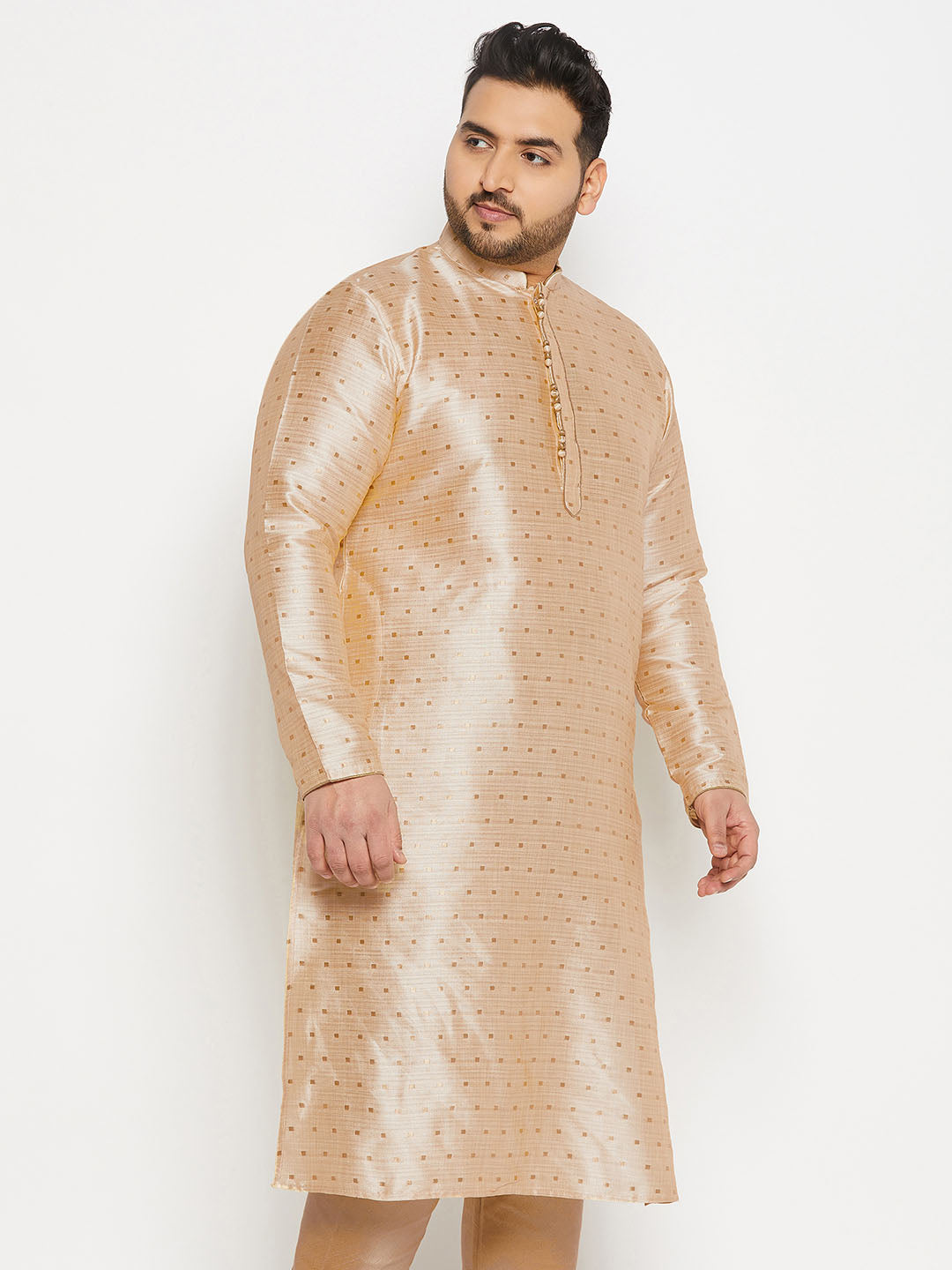 Men's Plus Size Gold Zari Weaved Kurta