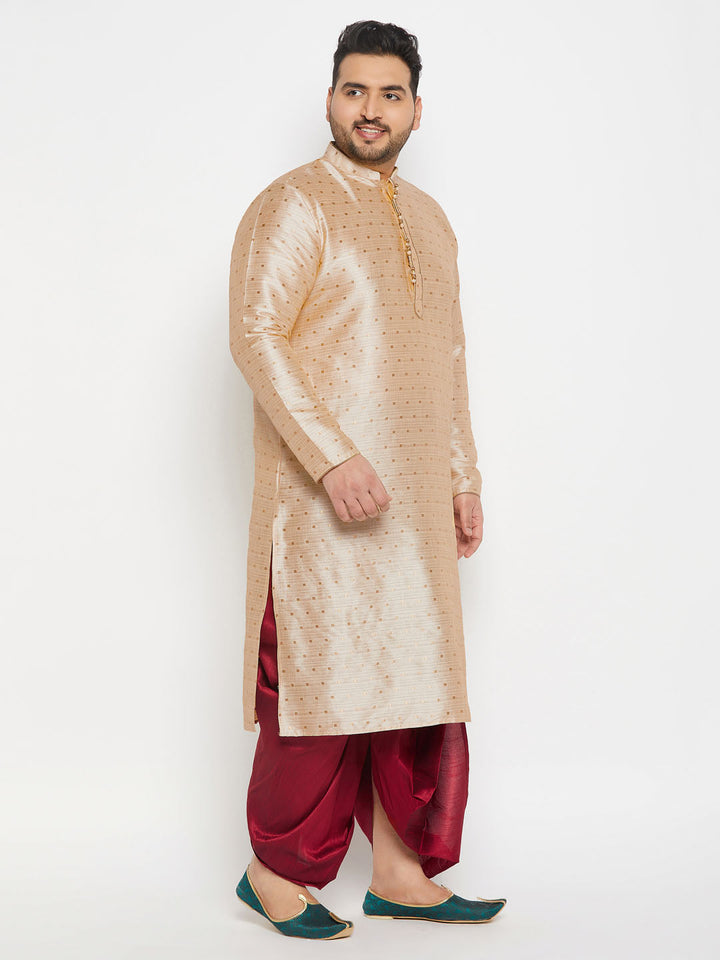Men's Plus Size Gold Zari Weaved Kurta Dhoti Set