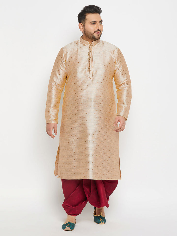 Men's Plus Size Gold Zari Weaved Kurta Dhoti Set