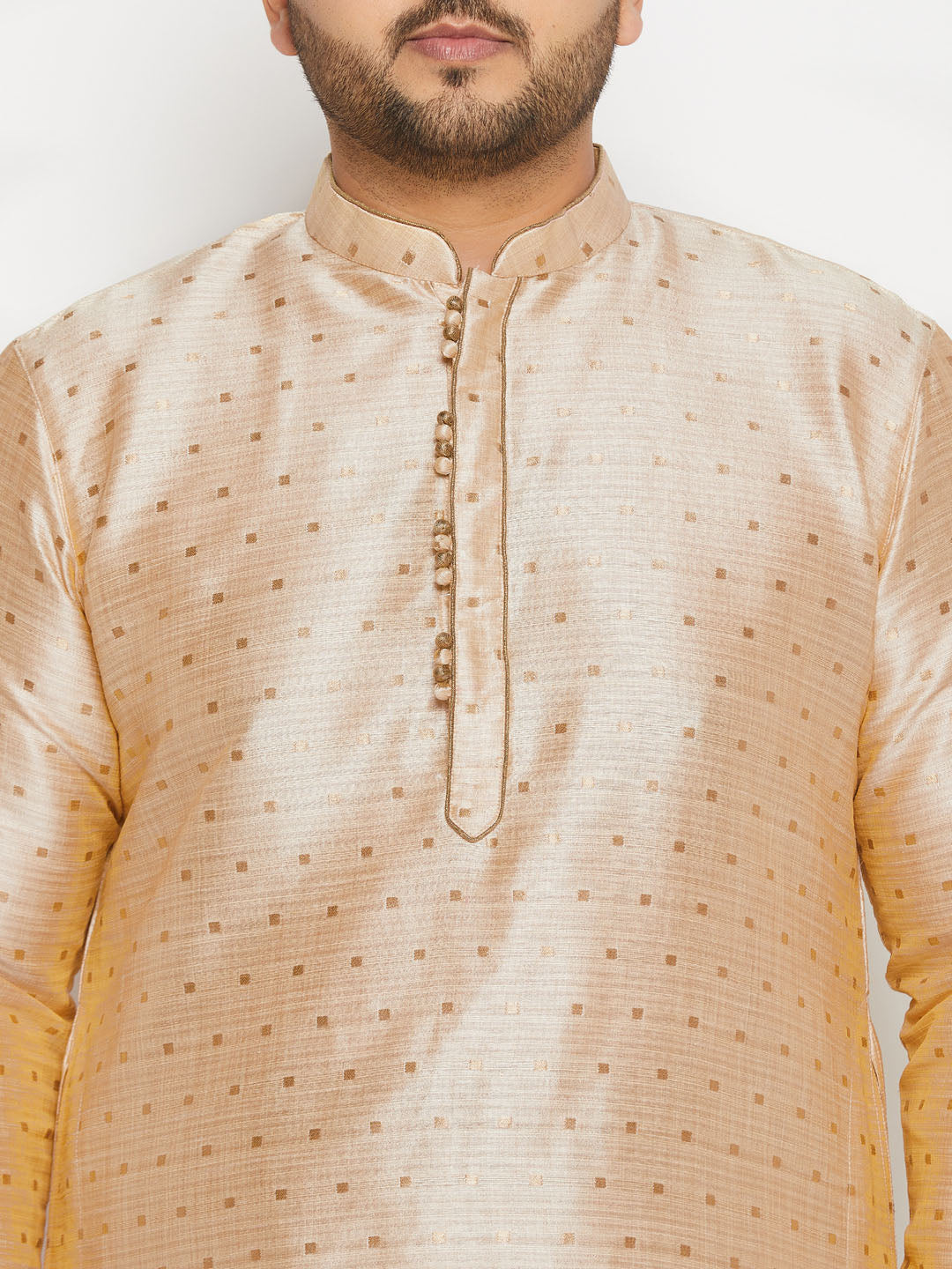 Men's Plus Size Gold Zari Weaved Kurta Pyjama Set