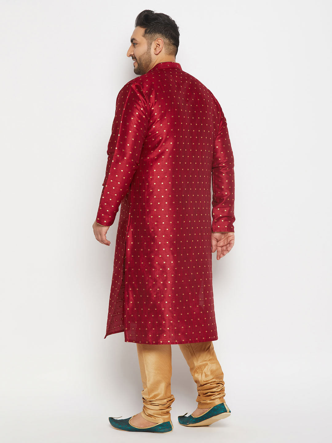 Men's Plus Size Maroon Zari Weaved Kurta Pyjama Set