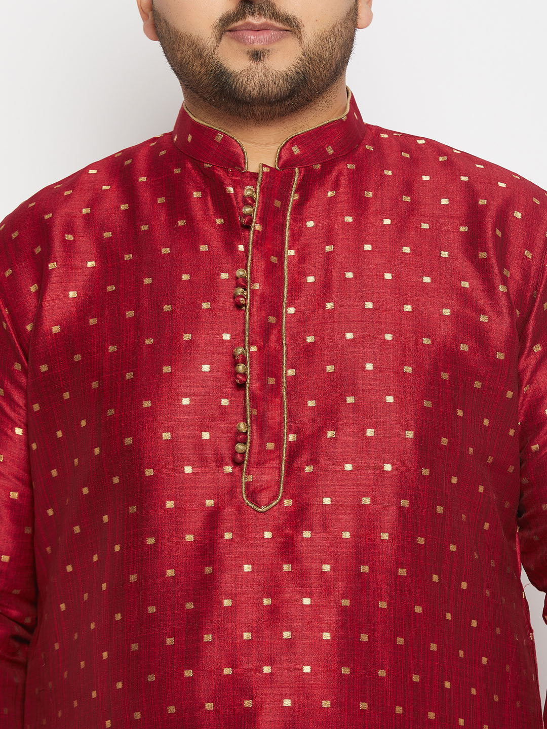 Men's Plus Size Maroon Zari Weaved Kurta Pyjama Set