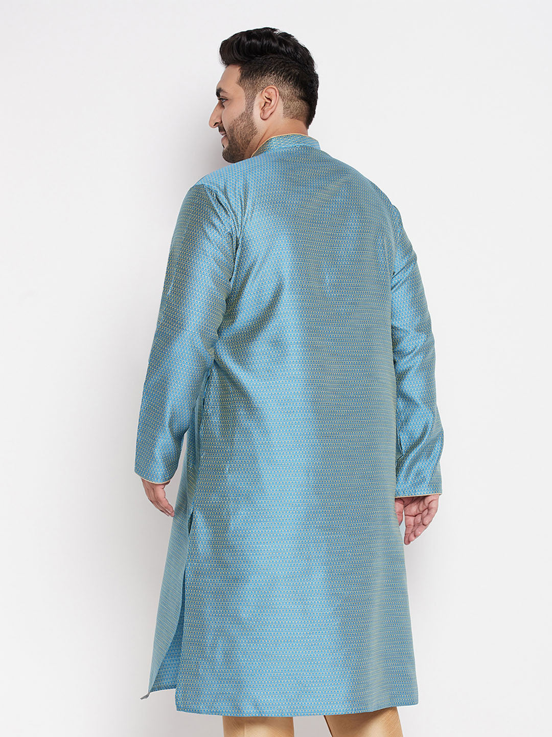 Men's Plus Size Aqua Blue Woven Kurta