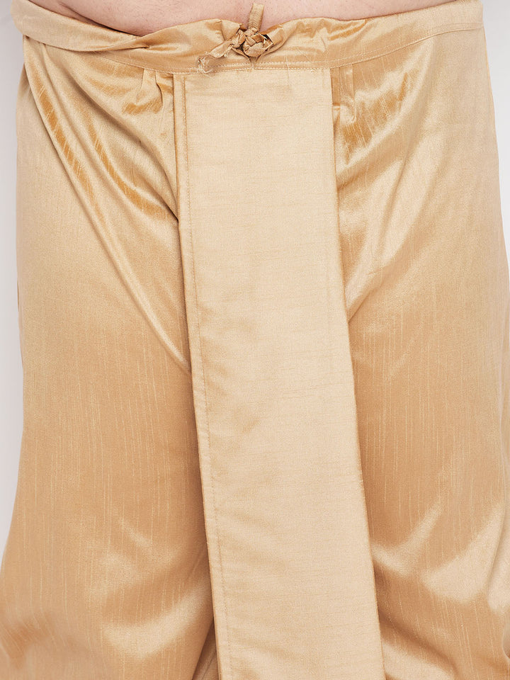 Men's Plus Size Aqua Blue Woven Kurta And Rose Gold Dhoti Set