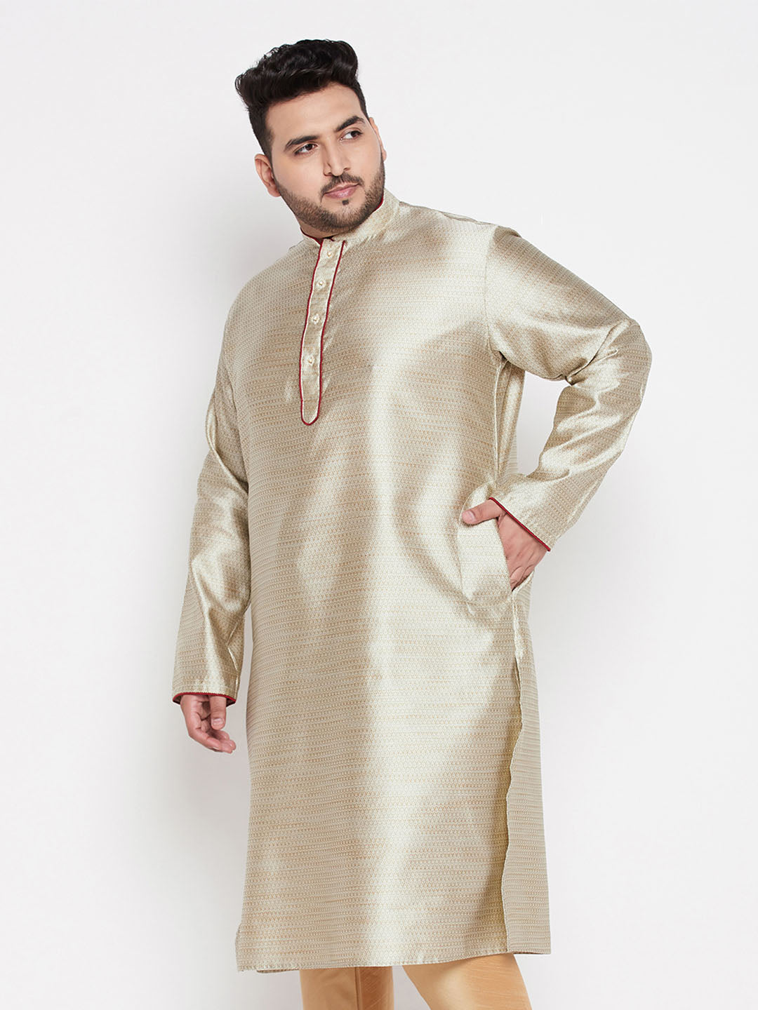 Men's Plus Size Beige Woven Kurta