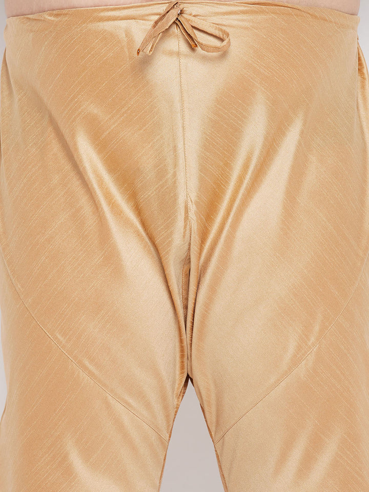 Men's Plus Size Beige Woven Kurta And Rose Gold Pyjama Set