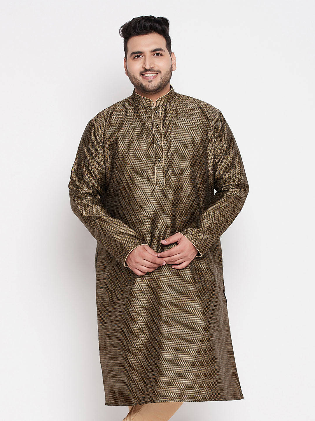 Men's Plus Size Black Woven Kurta