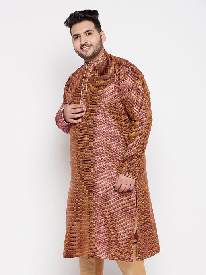 Men's Plus Size Maroon Woven Kurta