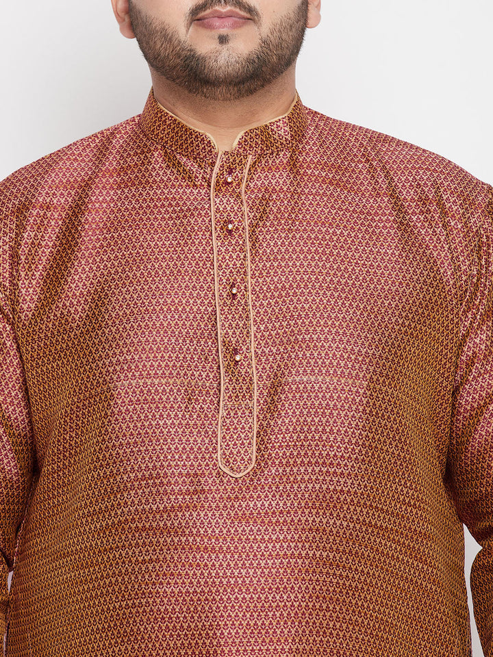 Men's Plus Size Maroon Woven Kurta