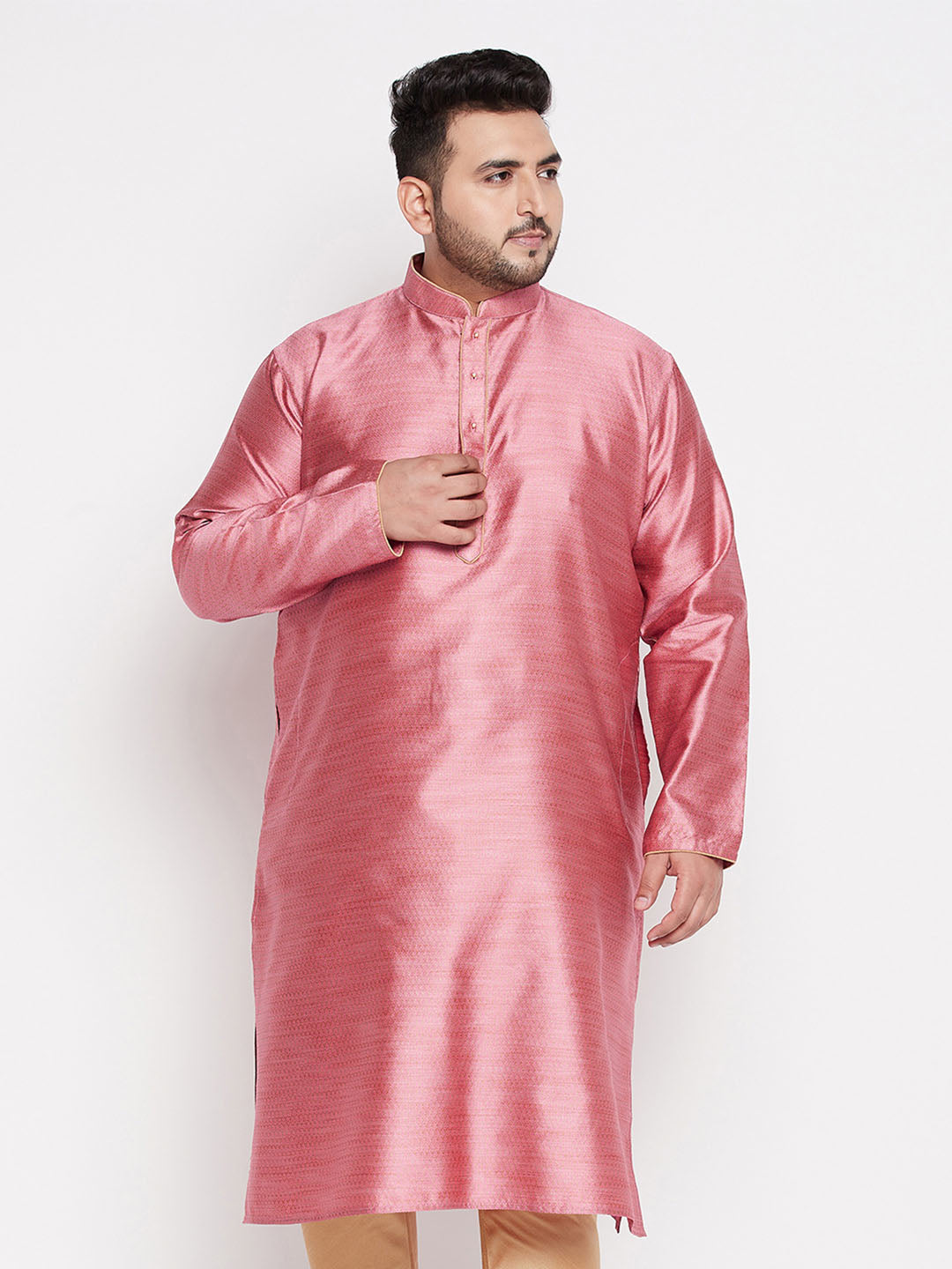 Men's Plus Size Pink Woven Kurta
