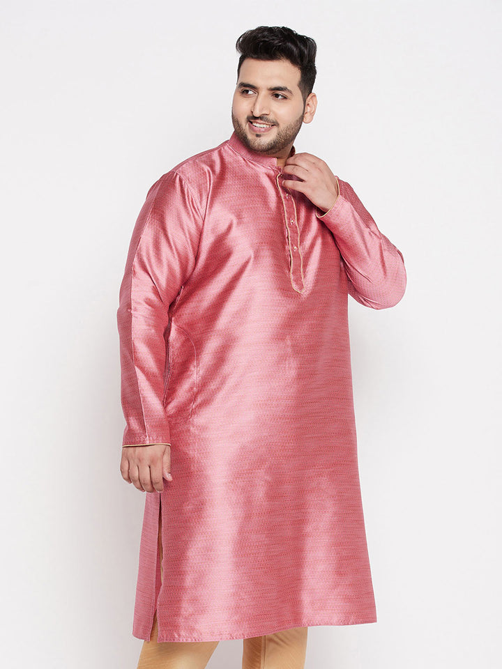 Men's Plus Size Pink Woven Kurta